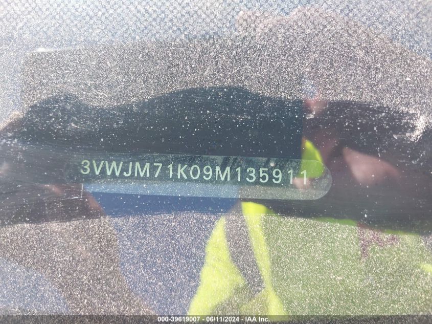 2009 Volkswagen Jetta S VIN: 3VWJM71K09M135911 Lot: 39619007