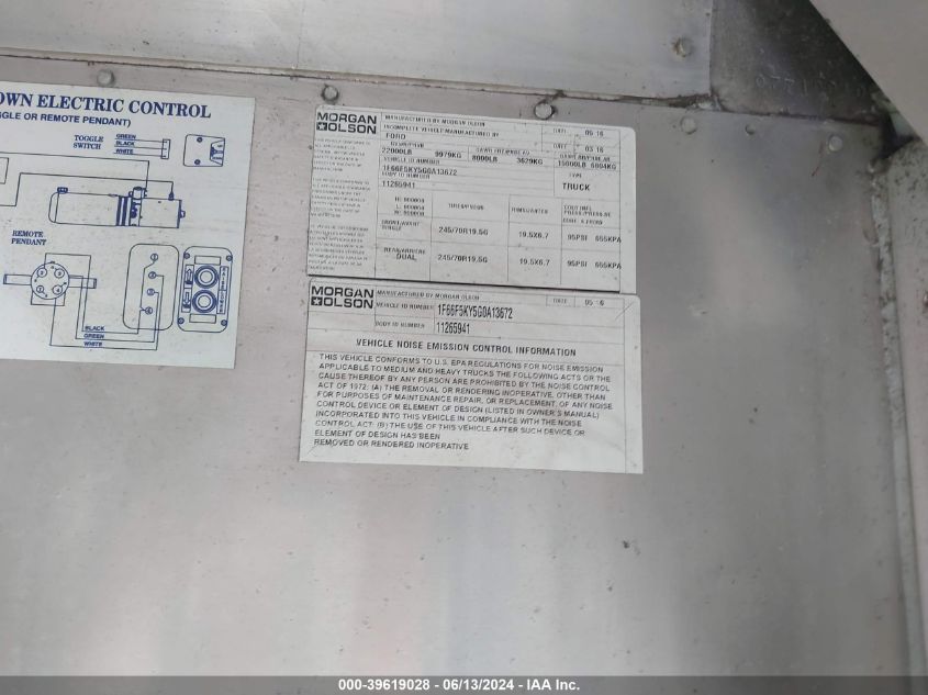 2016 Ford F-59 Commercial Stripped VIN: 1F66F5KY5G0A13672 Lot: 39619028