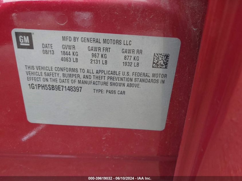 2014 Chevrolet Cruze Eco Auto VIN: 1G1PH5SB9E7148397 Lot: 39619032