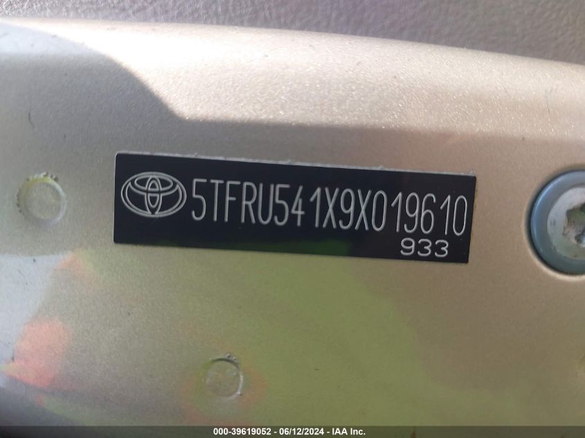 2009 Toyota Tundra Grade V6 VIN: 5TFRU541X9X019610 Lot: 39619052