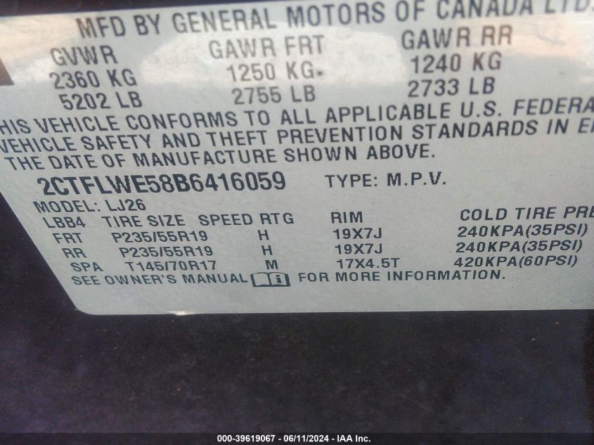 2011 GMC Terrain Slt-2 VIN: 2CTFLWE58B6416059 Lot: 39619067