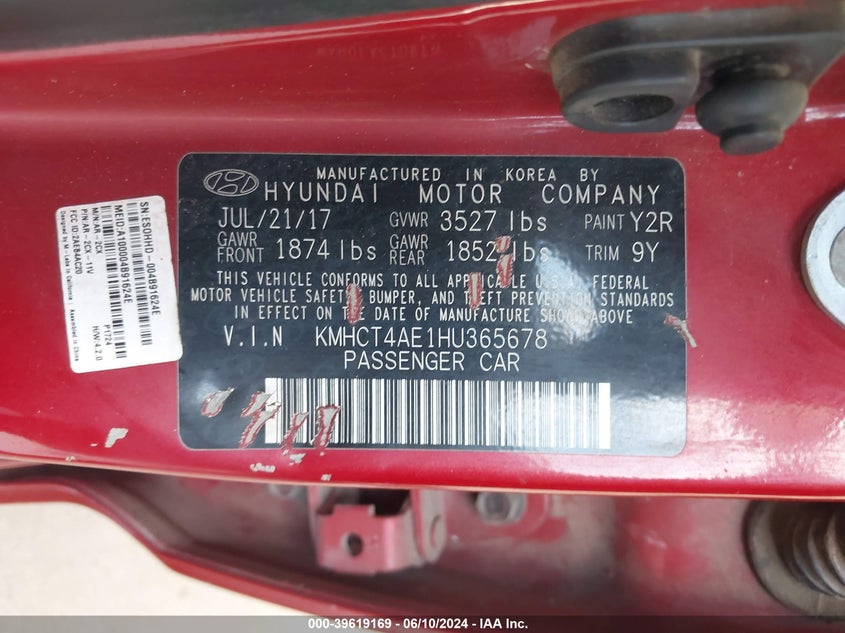 2017 Hyundai Accent Se VIN: KMHCT4AE1HU365678 Lot: 39619169