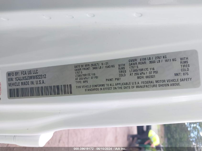 2021 Jeep Wrangler Unlimited Rubicon 392 4X4 VIN: 1C4JJXSJ3MW822312 Lot: 39619172