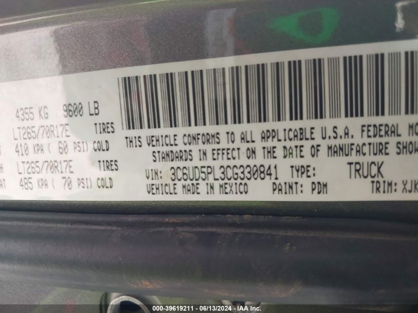 2012 Ram 2500 Laramie Longhorn/Limited Edition VIN: 3C6UD5PL3CG330841 Lot: 39619211