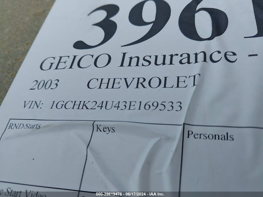 2003 Chevrolet Silverado 2500Hd Ls VIN: 1GCHK24U43E169533 Lot: 39619476
