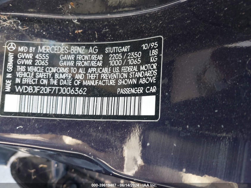 1996 Mercedes-Benz E 300D VIN: WDBJF20F7TJ006362 Lot: 39619487