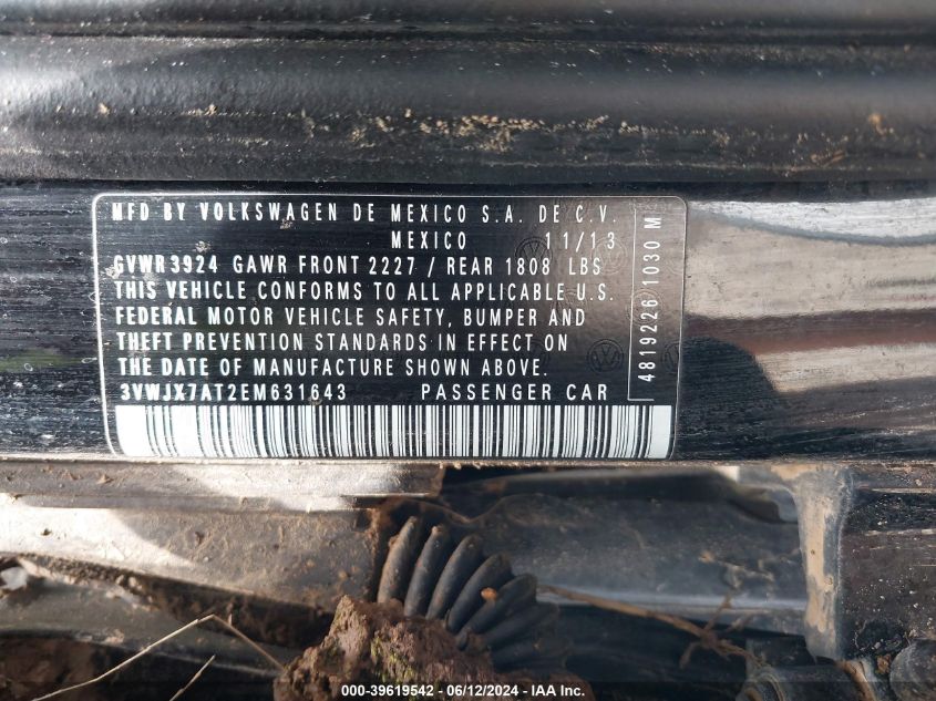 2014 VOLKSWAGEN BEETLE - 3VWJX7AT2EM631643