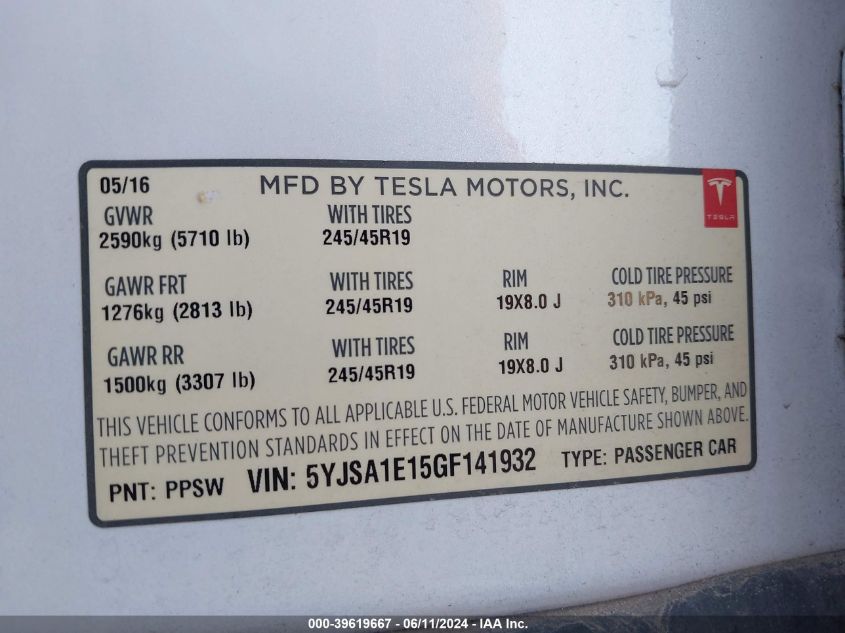 5YJSA1E15GF141932 2016 Tesla Model S 60/70/75/85