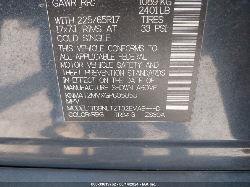 2016 Nissan Rogue Sv VIN: KNMAT2MVXGP605853 Lot: 39619762