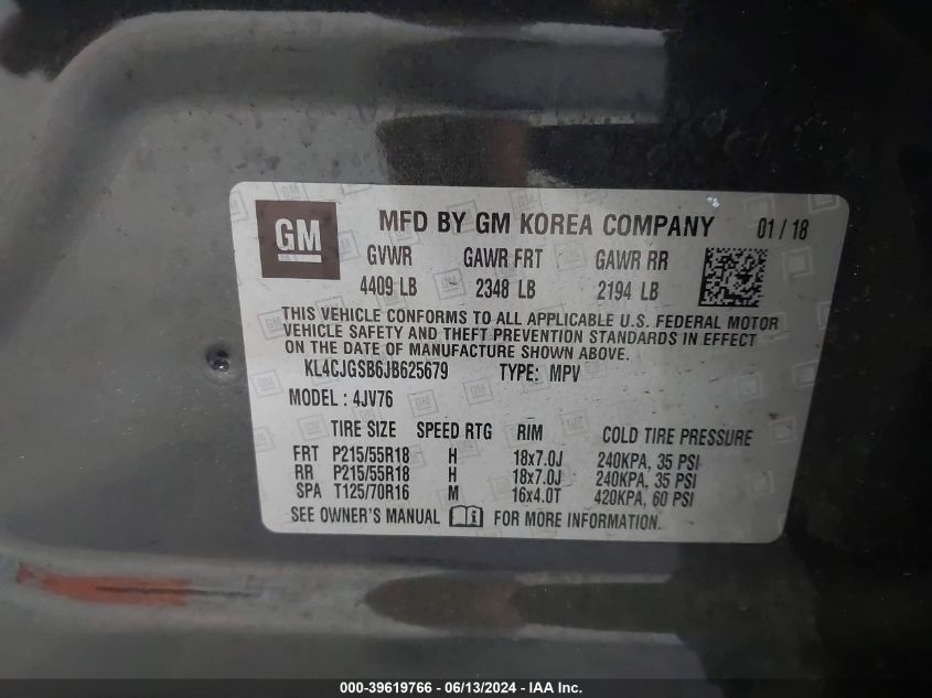 2018 Buick Encore Essence VIN: KL4CJGSB6JB625679 Lot: 39619766