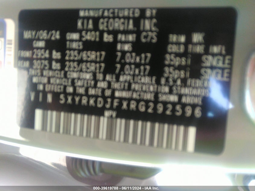 2024 Kia Sorento Sx/X-Line Sx Prestige/X-P VIN: 5XYRKDJFXRG292596 Lot: 39619788