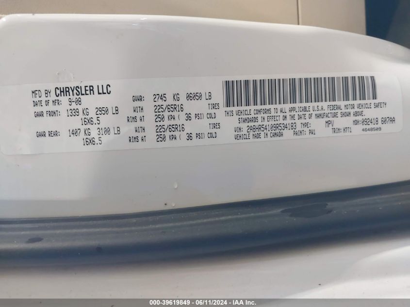2009 Chrysler Town & Country Touring VIN: 2A8HR54109R534183 Lot: 39619849