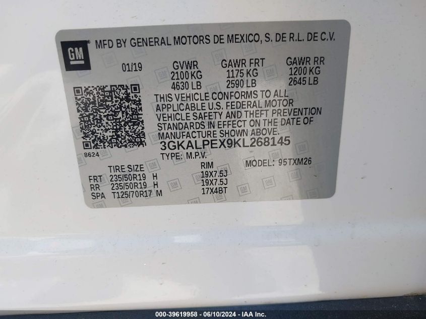 2019 GMC Terrain Slt VIN: 3GKALPEX9KL268145 Lot: 39619958