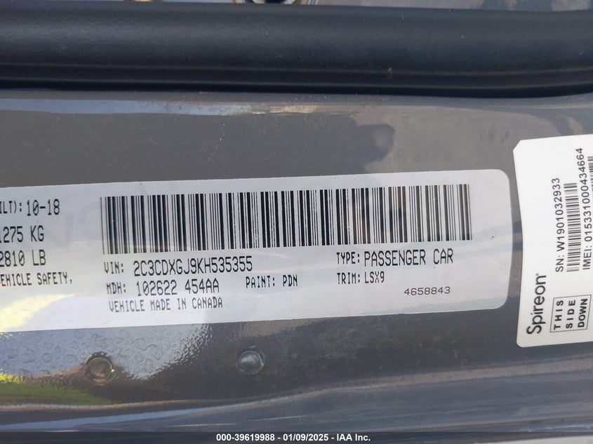 2019 DODGE CHARGER SCAT PACK RWD - 2C3CDXGJ9KH535355