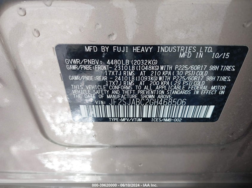 2016 SUBARU FORESTER 2.5I - JF2SJABC2GH468506