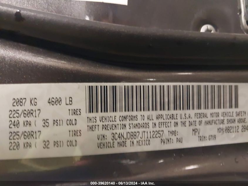 2018 Jeep Compass Latitude 4X4 VIN: 3C4NJDBB7JT112257 Lot: 39620140