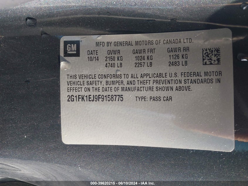 2015 Chevrolet Camaro 2Ss VIN: 2G1FK1EJ9F9158775 Lot: 39620215