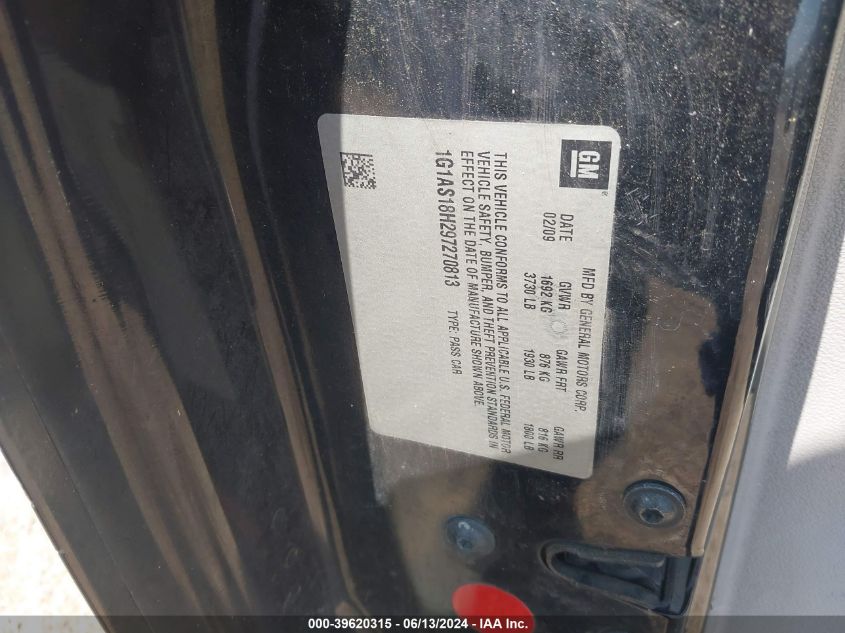 2009 Chevrolet Cobalt Ls VIN: 1G1AS18H297270813 Lot: 39620315