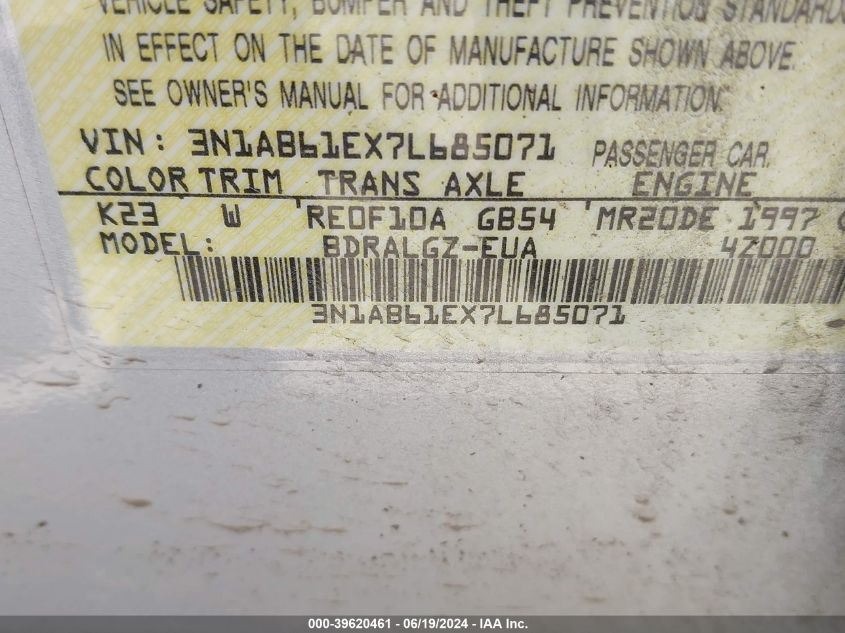 2007 Nissan Sentra 2.0Sl VIN: 3N1AB61EX7L685071 Lot: 39620461