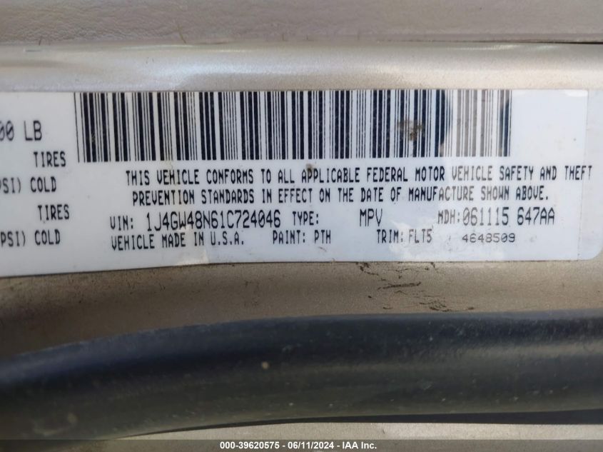 2001 Jeep Grand Cherokee Laredo VIN: 1J4GW48N61C724046 Lot: 39620575