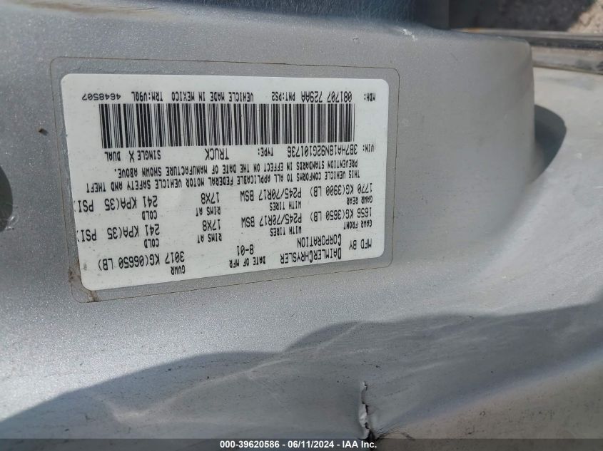 2002 Dodge Ram 1500 St VIN: 3B7HA18N92G101736 Lot: 39620586