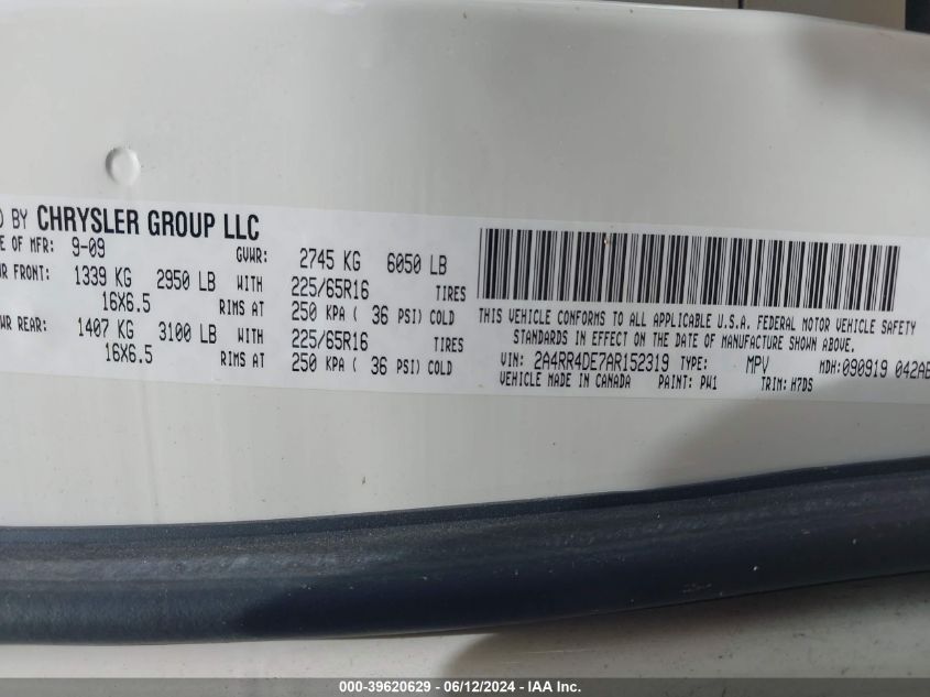 2010 Chrysler Town & Country Lx VIN: 2A4RR4DE7AR152319 Lot: 39620629