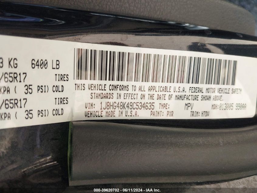 2009 Jeep Commander Sport VIN: 1J8HG48K49C534635 Lot: 39620702