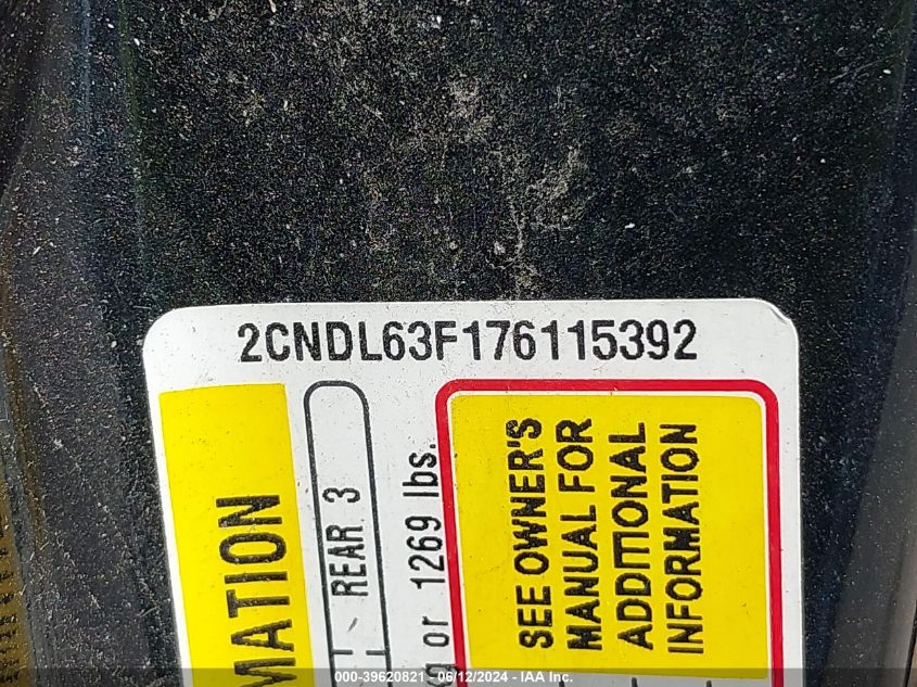 2007 Chevrolet Equinox Lt VIN: 2CNDL63F176115392 Lot: 39620821