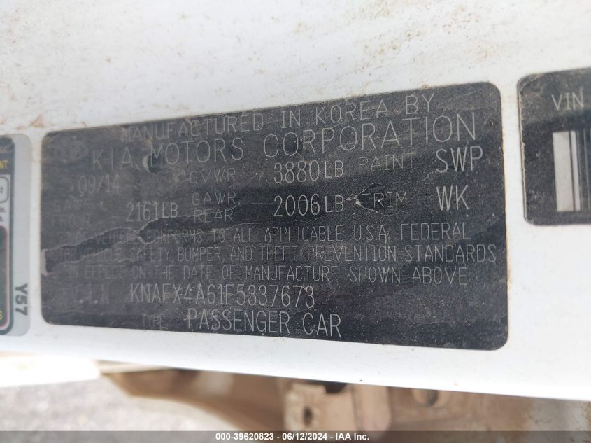 2015 Kia Forte Lx VIN: KNAFX4A61F5337673 Lot: 39620823