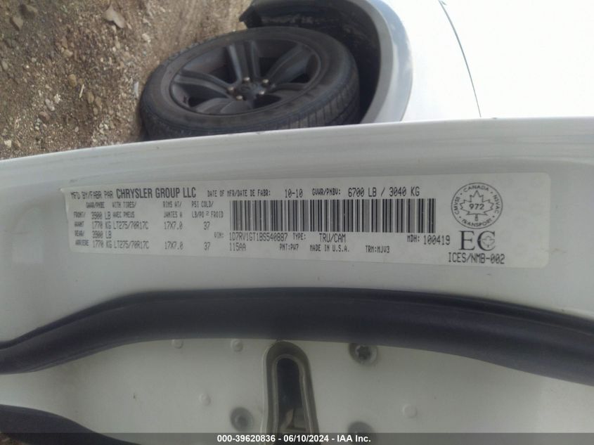 2011 Ram Ram 1500 Slt VIN: 1D7RV1GT1BS540887 Lot: 39620836