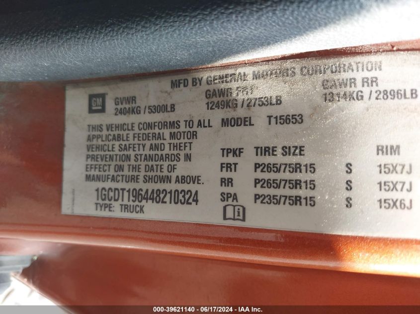 2004 Chevrolet Colorado Ls VIN: 1GCDT196448210324 Lot: 39621140
