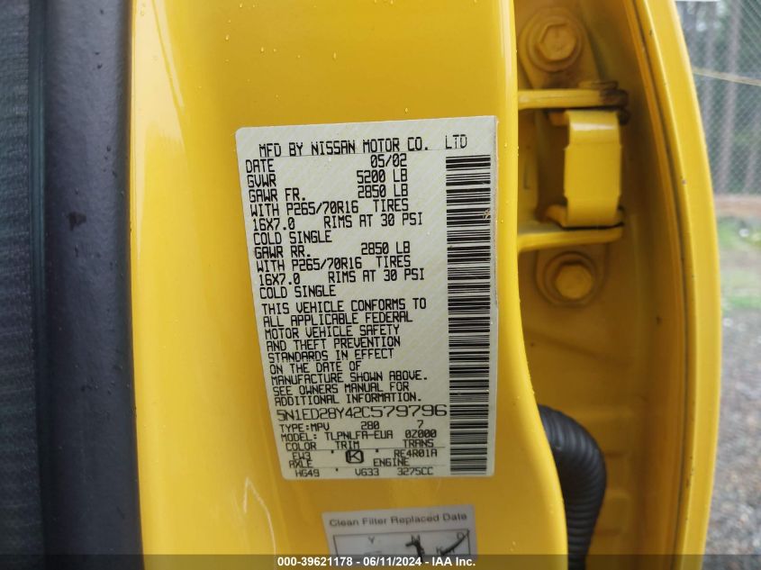 2002 Nissan Xterra Se VIN: 5N1ED28Y42C579796 Lot: 39621178