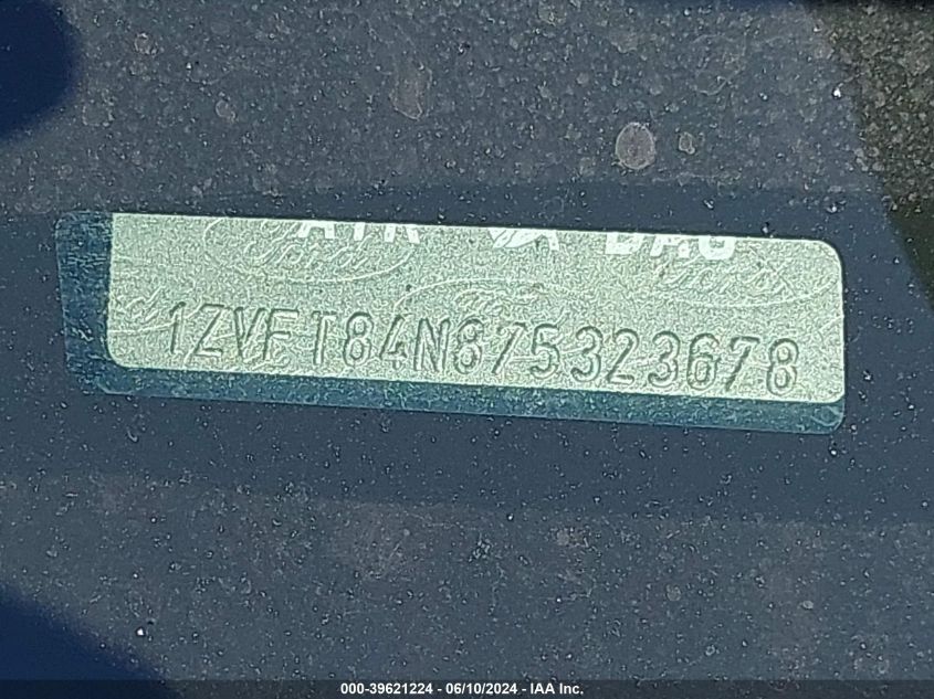 2007 Ford Mustang V6 Deluxe/V6 Premium VIN: 1ZVFT84N875323678 Lot: 39621224