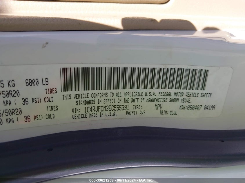 2014 Jeep Grand Cherokee Overland VIN: 1C4RJFCM3EC555391 Lot: 39621259