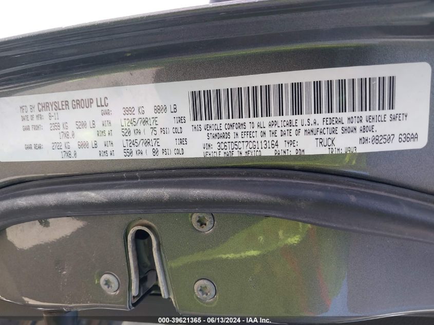 2012 Ram 2500 St VIN: 3C6TD5CT7CG113164 Lot: 39621365