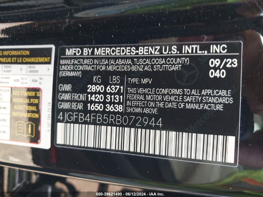2024 Mercedes-Benz Gle 350 4Matic VIN: 4JGFB4FB5RB072944 Lot: 39621490