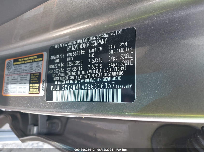 2016 Hyundai Santa Fe Sport 2.0L Turbo VIN: 5XYZW4LA0GG316357 Lot: 39621612