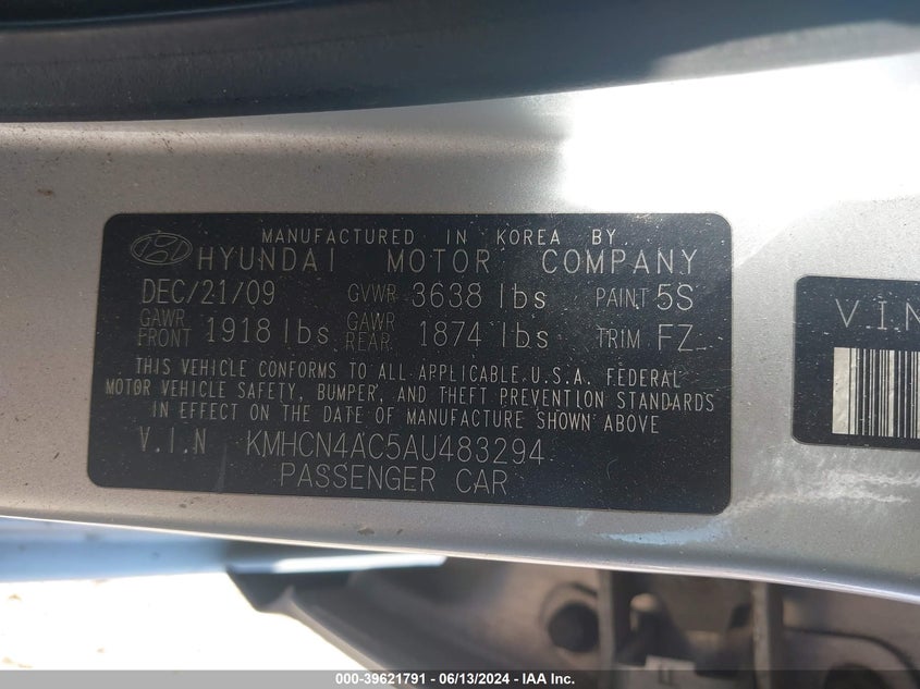 2010 Hyundai Accent Gls VIN: KMHCN4AC5AU483294 Lot: 39621791