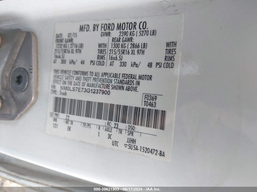 NM0LS7E73G1237900 2016 Ford Transit Connect Xl