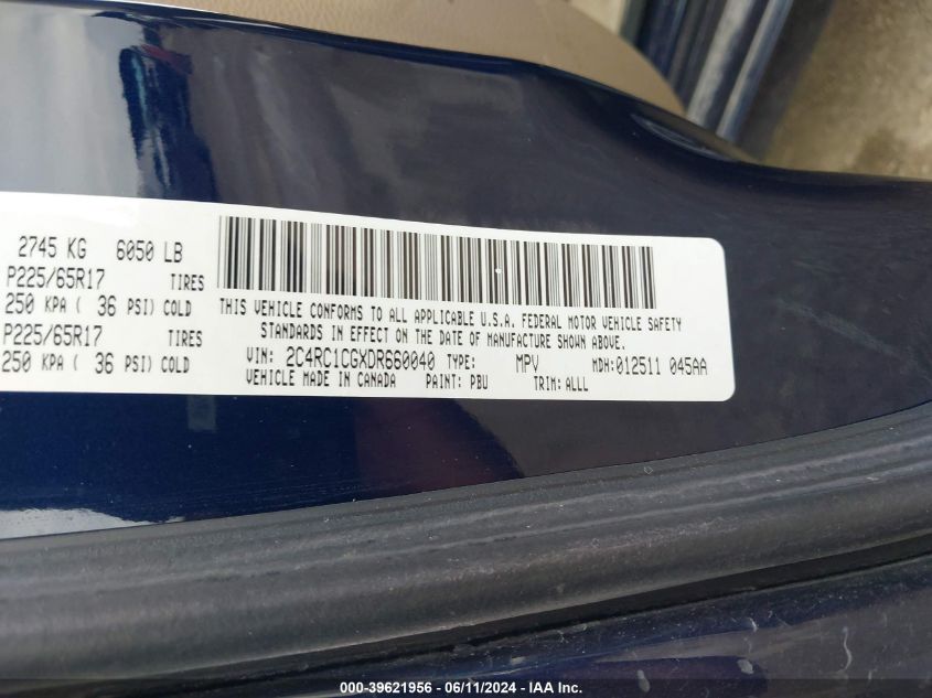 2013 Chrysler Town & Country Touring-L VIN: 2C4RC1CGXDR660040 Lot: 39621956