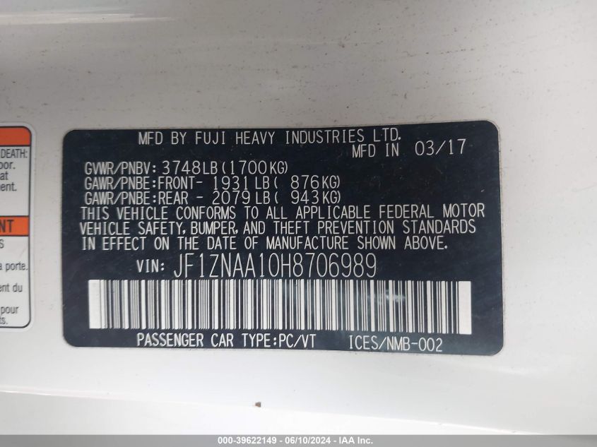 2017 Toyota 86 860 Special Edition VIN: JF1ZNAA10H8706989 Lot: 39622149