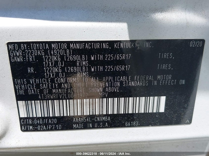 2020 TOYOTA RAV4 XLE HYBRID - 4T3RWRFV2LU001972