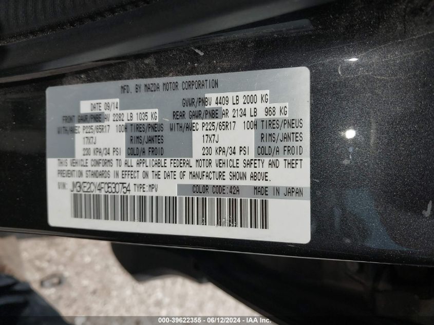 2015 Mazda Cx-5 Touring VIN: JM3KE2CY4F0530754 Lot: 39622355