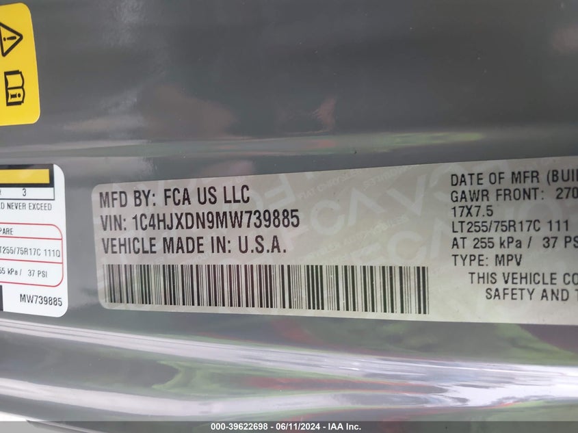 2021 JEEP WRANGLER UNLIMITED SPORT - 1C4HJXDN9MW739885