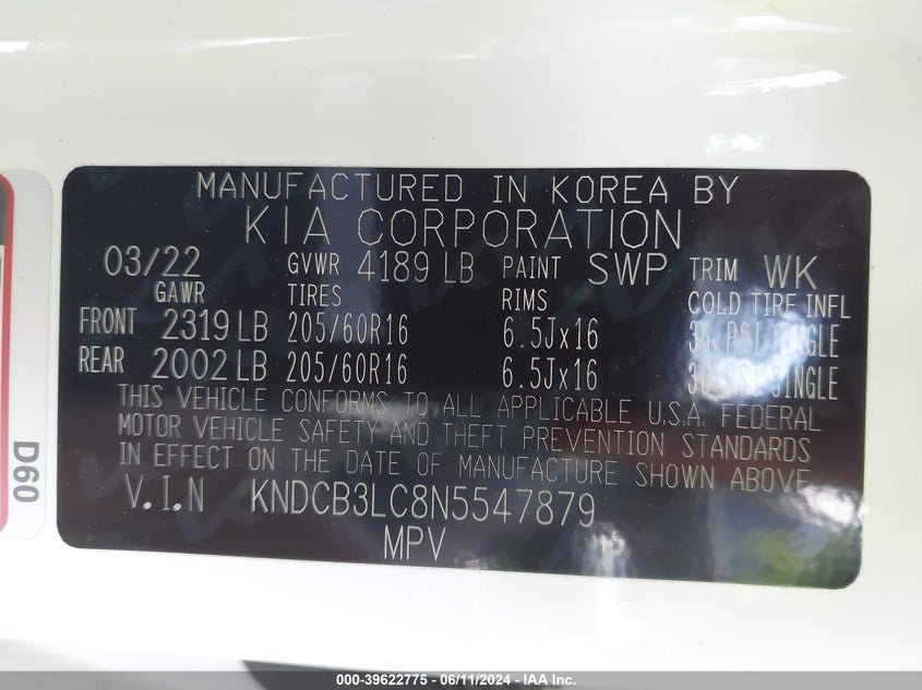 VIN KNDCB3LC8N5547879 2022 KIA NIRO LXS