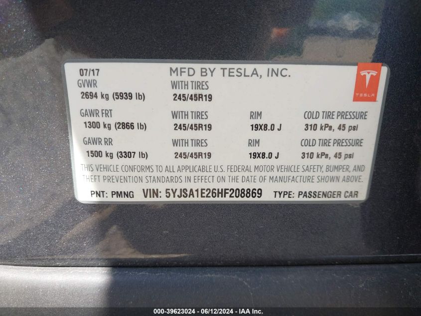 5YJSA1E26HF208869 2017 Tesla Model S 100D/60D/75D/90D/P100D