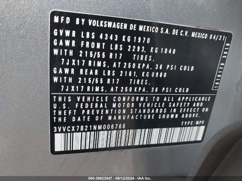 2022 VOLKSWAGEN TAOS 1.5T S - 3VVCX7B21NM006766