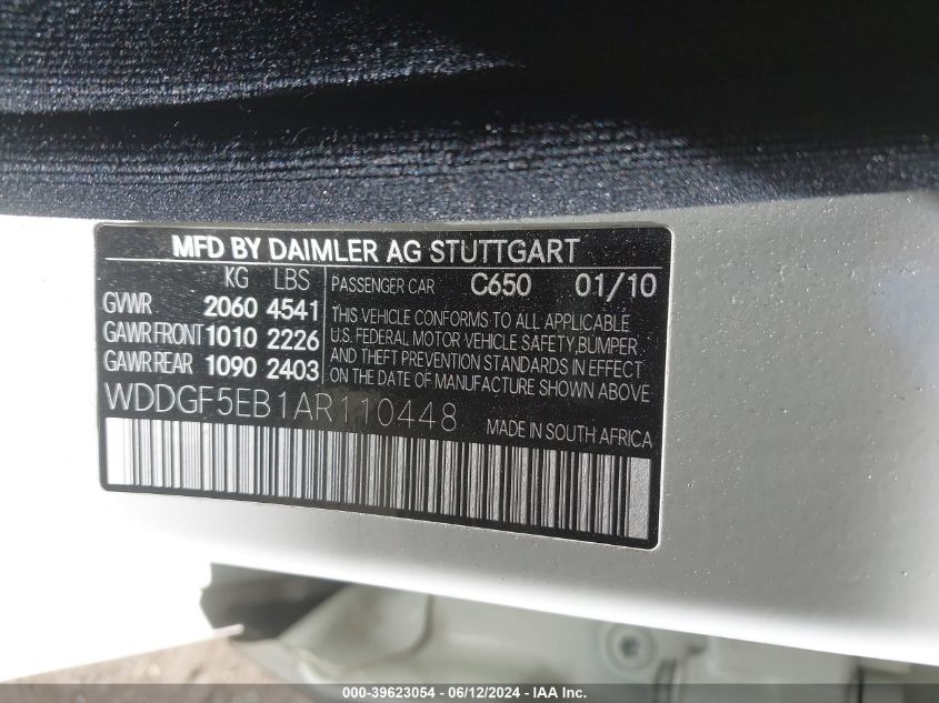 2010 Mercedes-Benz C 300 Luxury/Sport VIN: WDDGF5EB1AR110448 Lot: 39623054