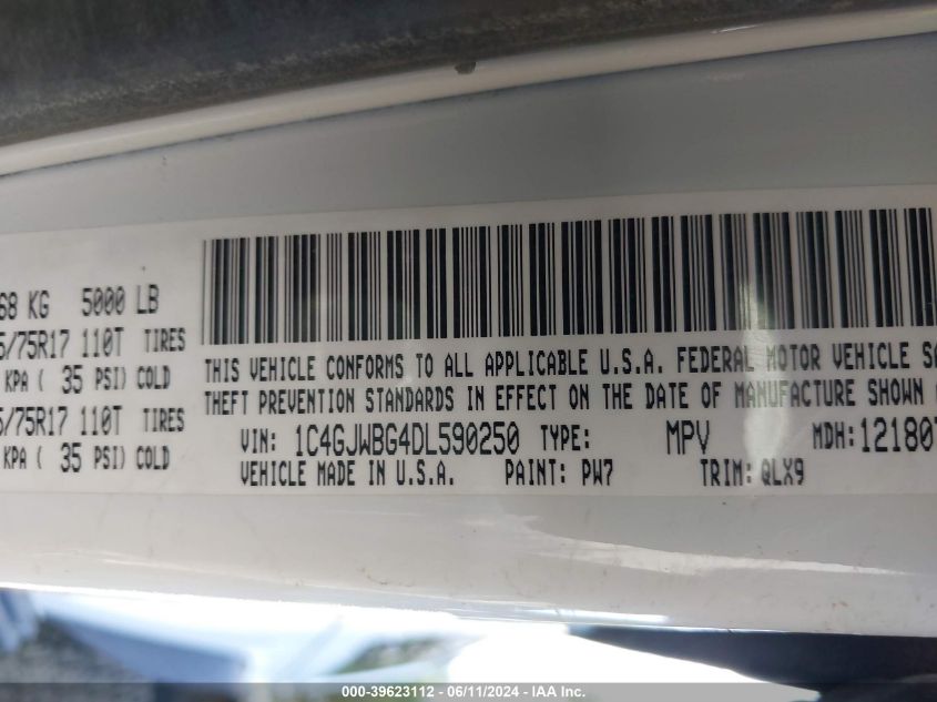 2013 Jeep Wrangler Moab VIN: 1C4GJWBG4DL590250 Lot: 39623112