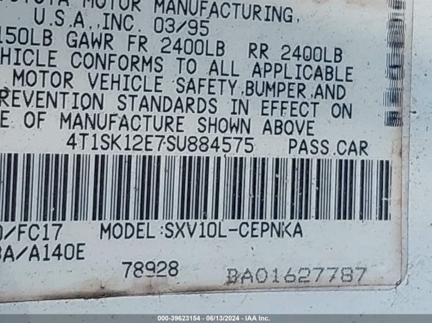 1995 Toyota Camry Le VIN: 4T1SK12E7SU884575 Lot: 39623154